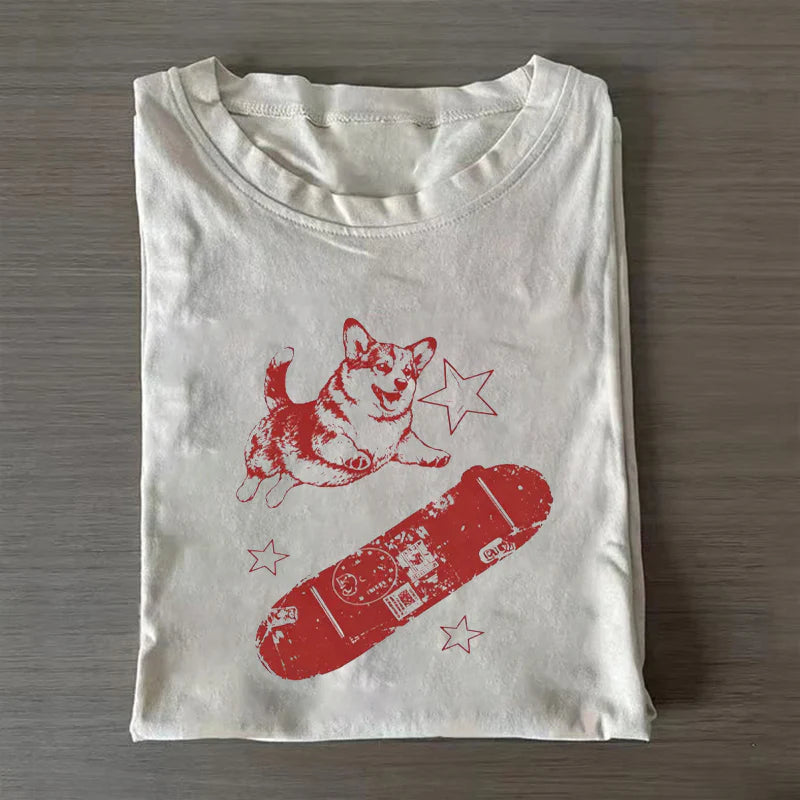 Corgi Dog Skateboard T-shirt