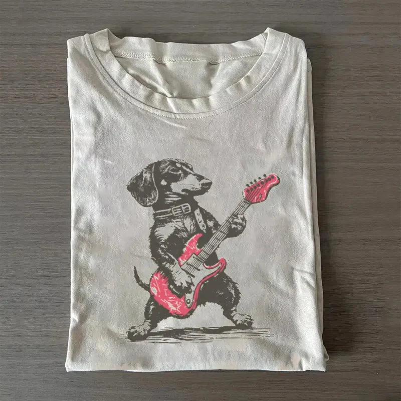 Vintage Dachshund Dog Playing Guitar T-shirt
