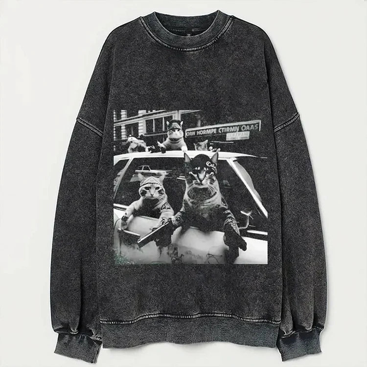 Retro Fighting Cat Meme Graphic T-shirt