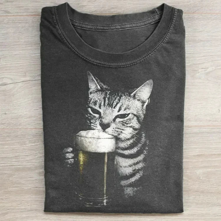 Cat Drink Beer Vintage 90s T-shirts