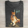 Orange Cat Smoking Pattern T-shirt