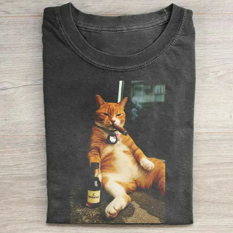 Orange Cat Smoking Pattern T-shirt