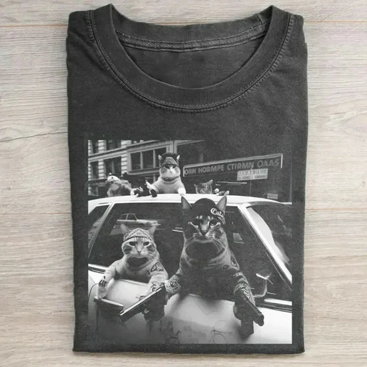 Retro Fighting Cat Meme Graphic T-shirt