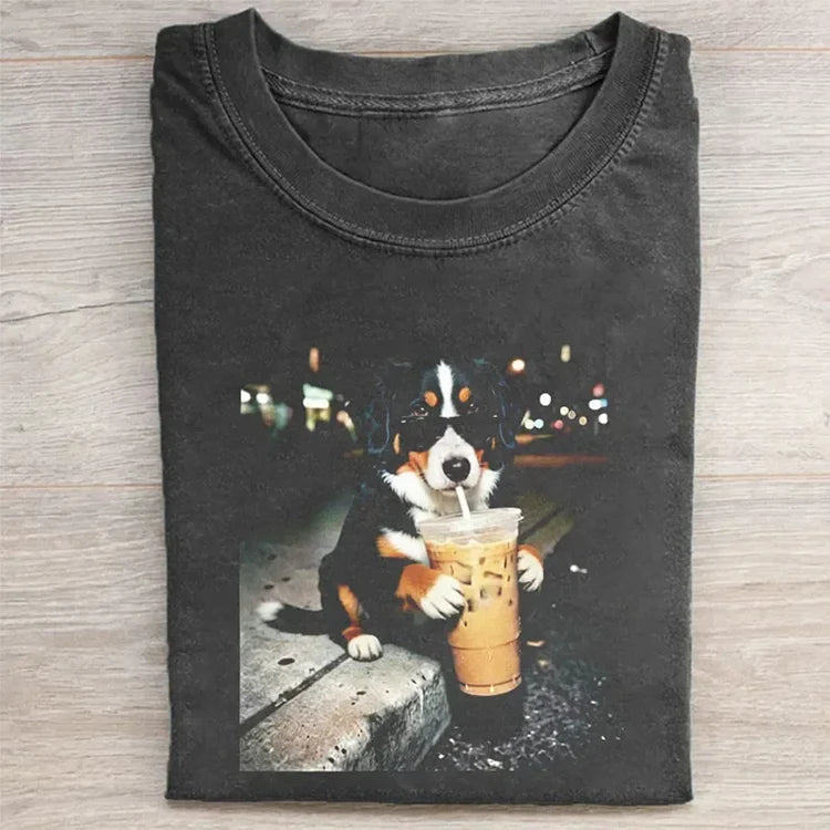 Bernese Mountain Dog Drinking Iced Coffee T-shirt