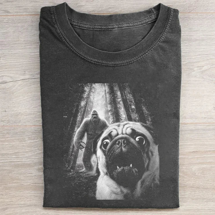 Funny Pug Dog Bigfoot Selfie T-shirt